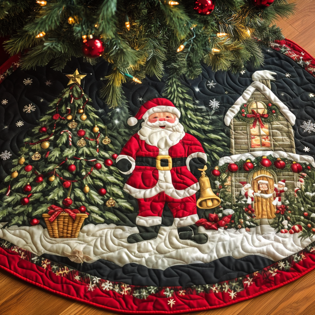 Santa Town Quilted Christmas Tree Skirt Holiday Merch That Completes Your Christmas Setup - Bancroftclothings