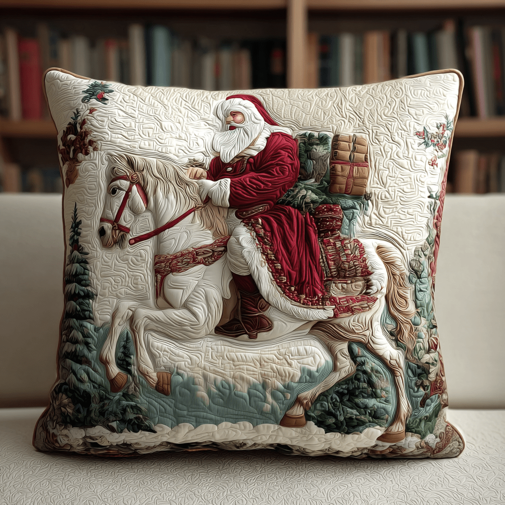 Santa White Horse Quilted Pillow Case Holiday Pillow Covers Equestrian Gifts For Christmas - Bancroftclothings