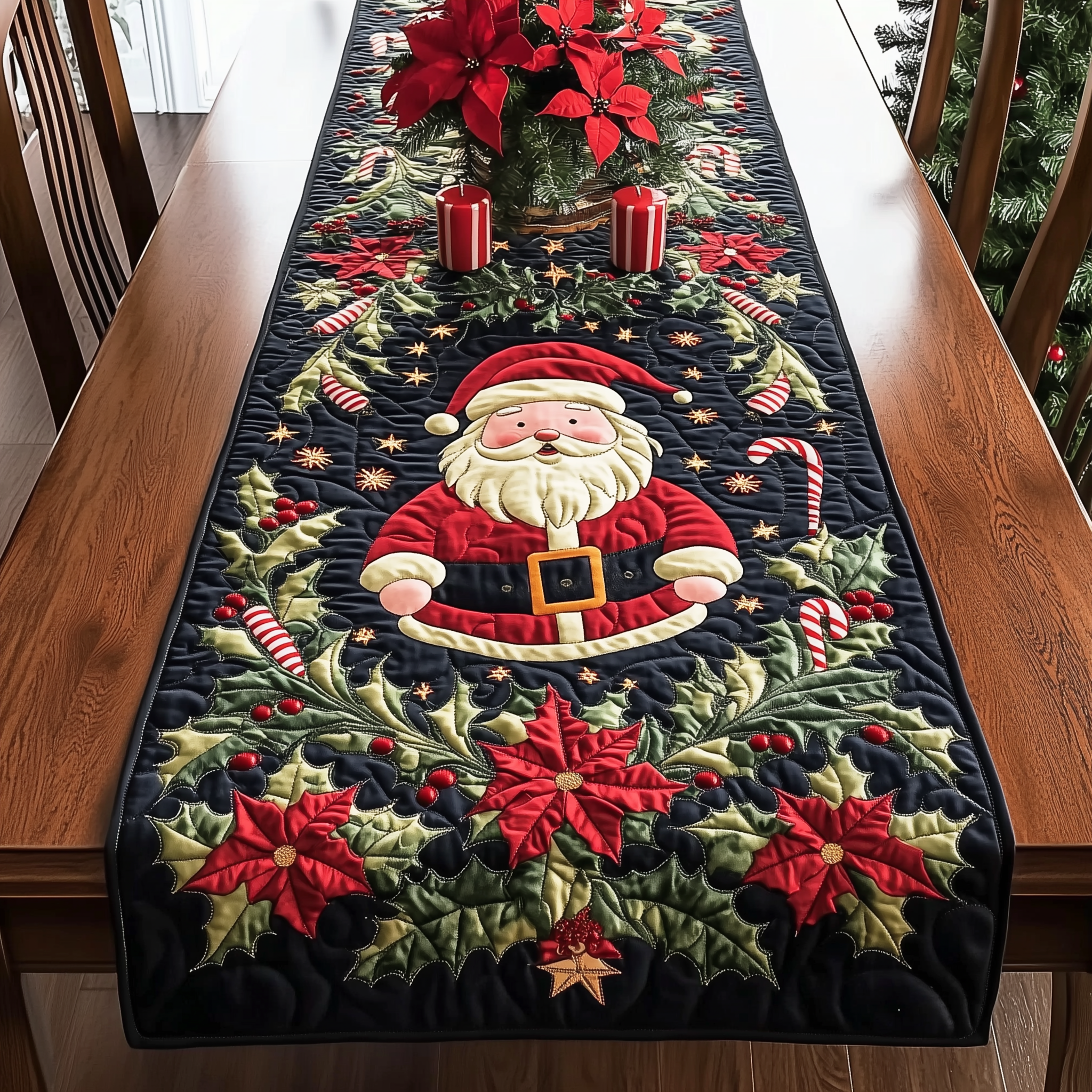 Santa's Festive Feast Quilted Table Runner Holiday Dining Christmas House Decorating Ideas Presents - Bancroftclothings