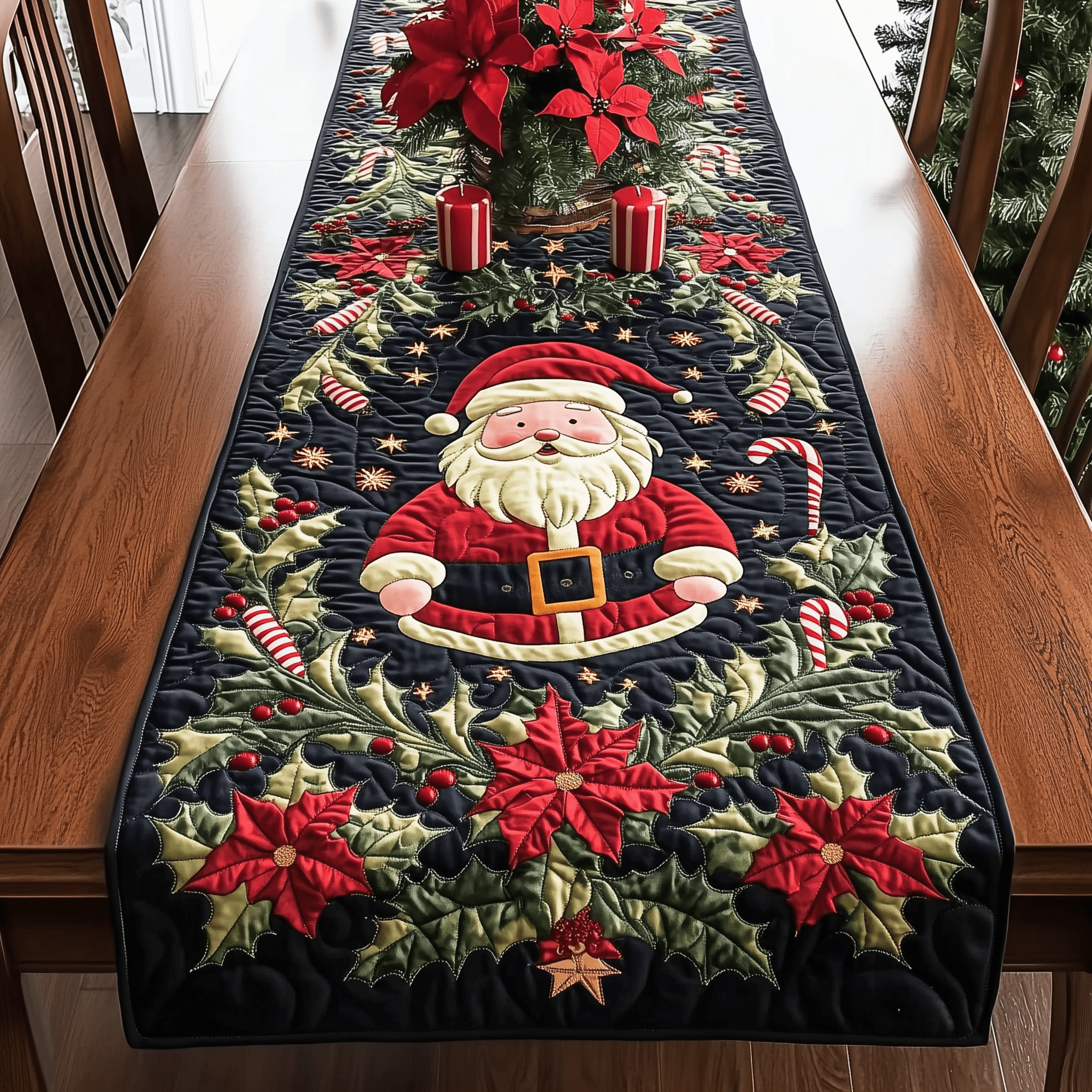 Santa's Festive Feast Quilted Table Runner Holiday Dining Christmas House Decorating Ideas Presents - Bancroftclothings