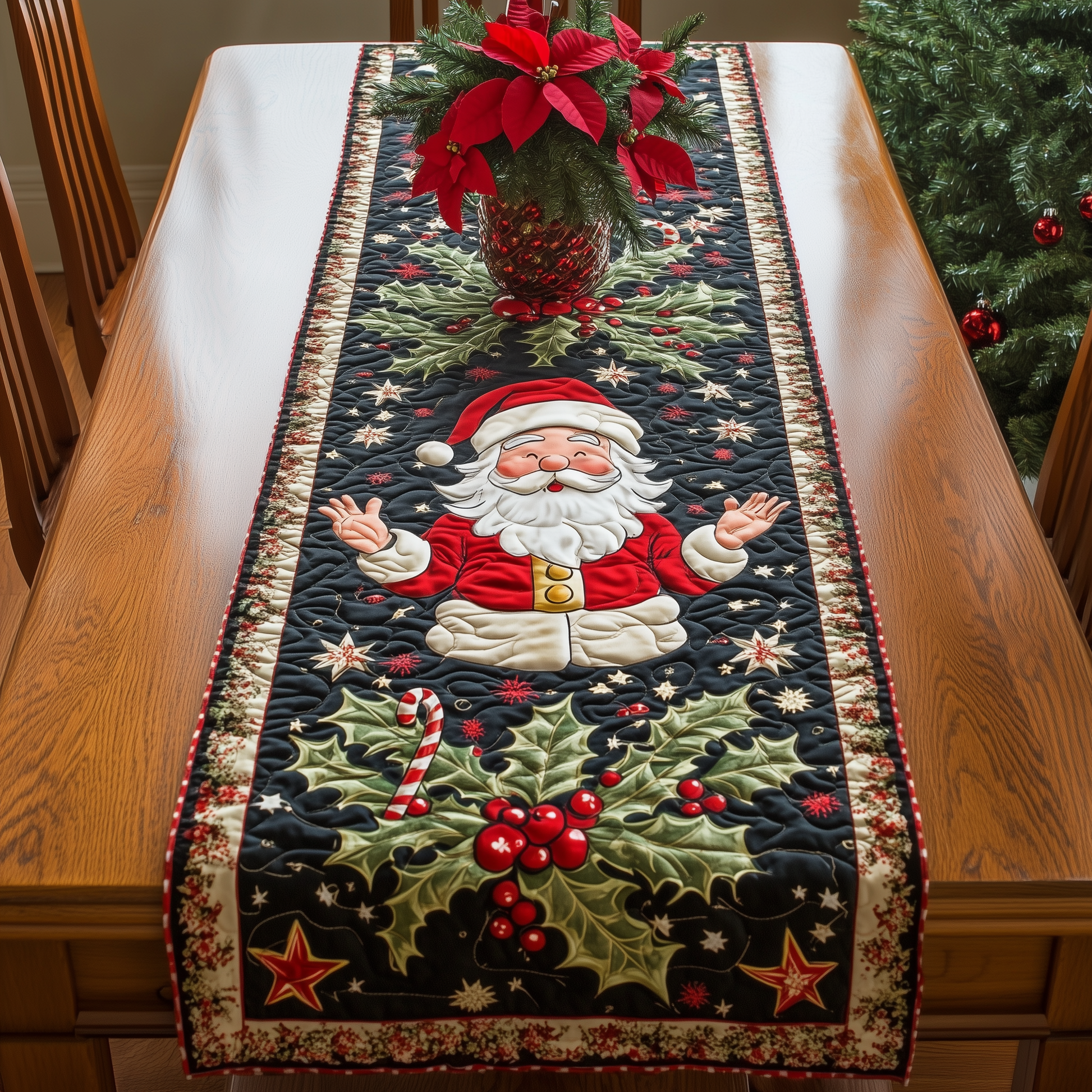 Santa's Festive Feast Quilted Table Runner Holiday Dining Christmas Indoor Home Decorating Ideas - Bancroftclothings
