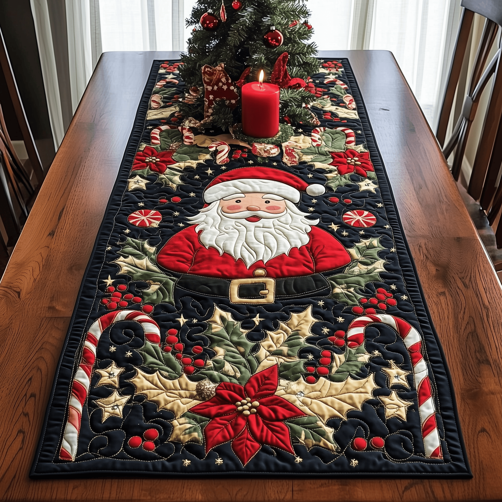 Santa's Festive Feast Quilted Table Runner Xmas Holiday Dining Christmas Home Decorations 2025 Ideas - Bancroftclothings