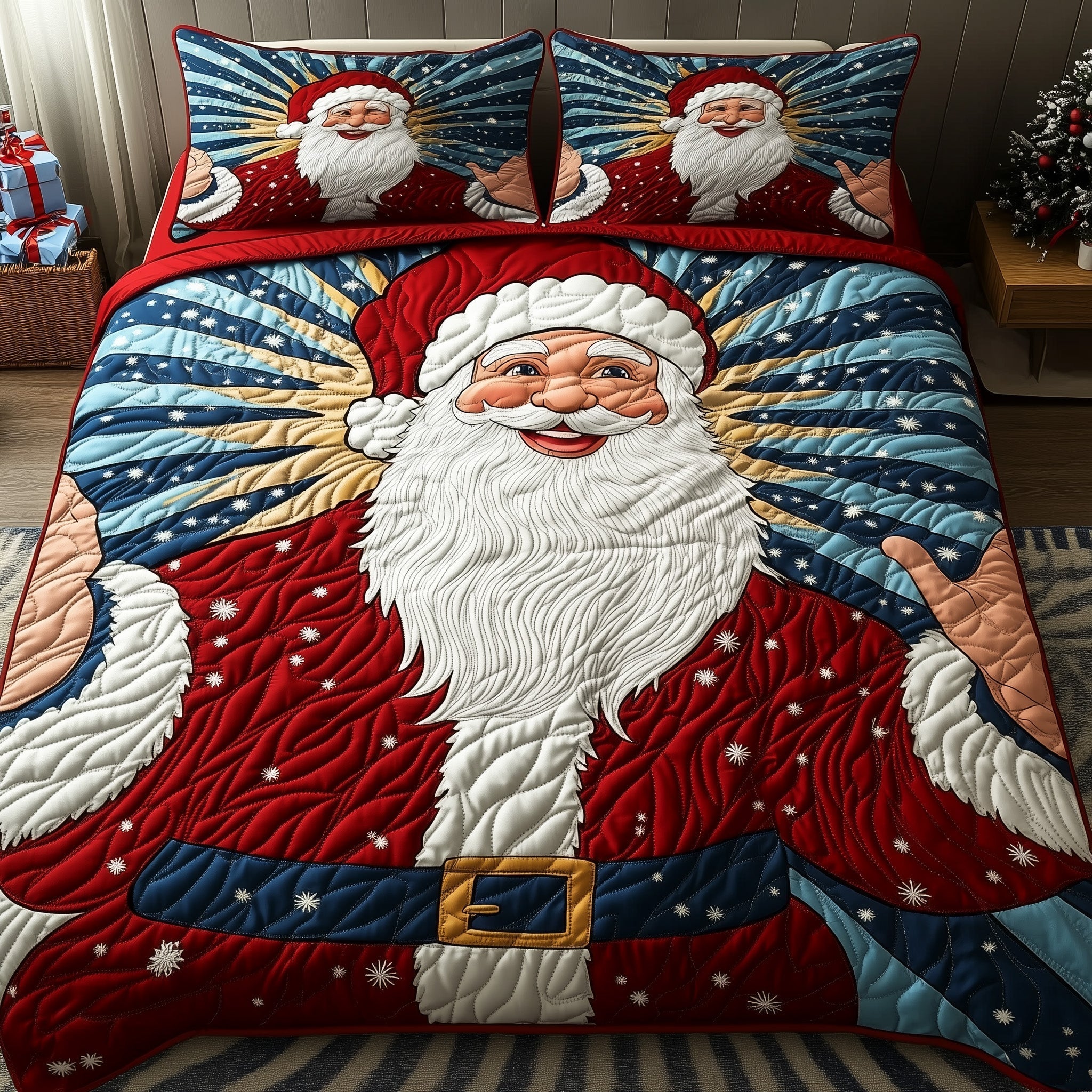 Satna Merry Christmas Quilted Bedding Set North Pole Theme Best Xmas Bedroom Decor Gifts - Bancroftclothings
