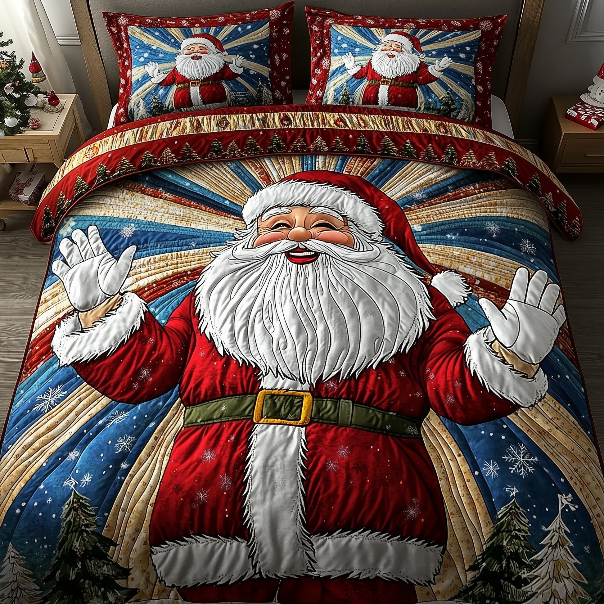 Satna Quilted Bedding Set North Pole Theme Best Xmas Bedroom Decor Gifts For Santa Lovers - Bancroftclothings