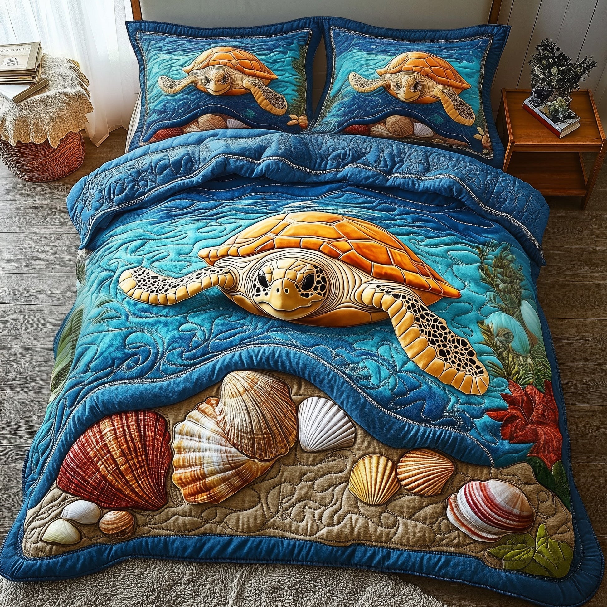 Sea Turtle Quilted Bedding Set Mature Sea Turtle Ocean Animals Graphic Gifts - Bancroftclothings