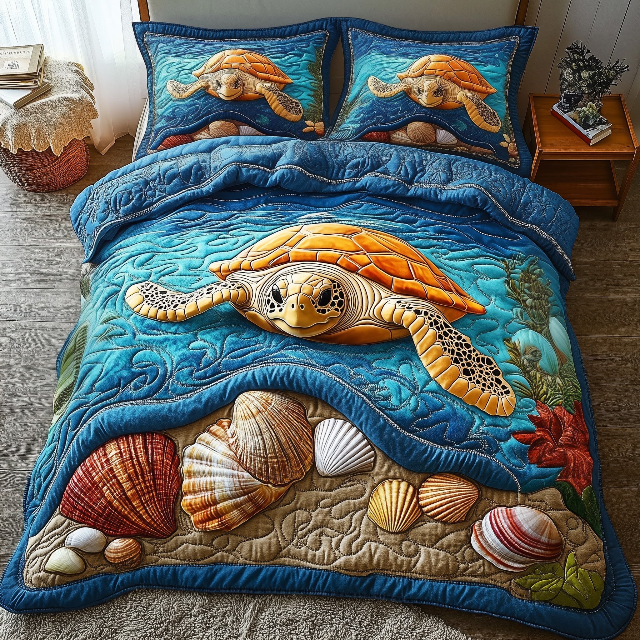 Sea Turtle Quilted Bedding Set Mature Sea Turtle Ocean Animals Graphic Gifts - Bancroftclothings