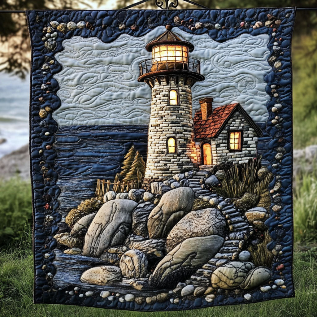 Seaside Glow Quilted Blanket Holiday Throw Blanket Great Lighthouse Gifts - Bancroftclothings