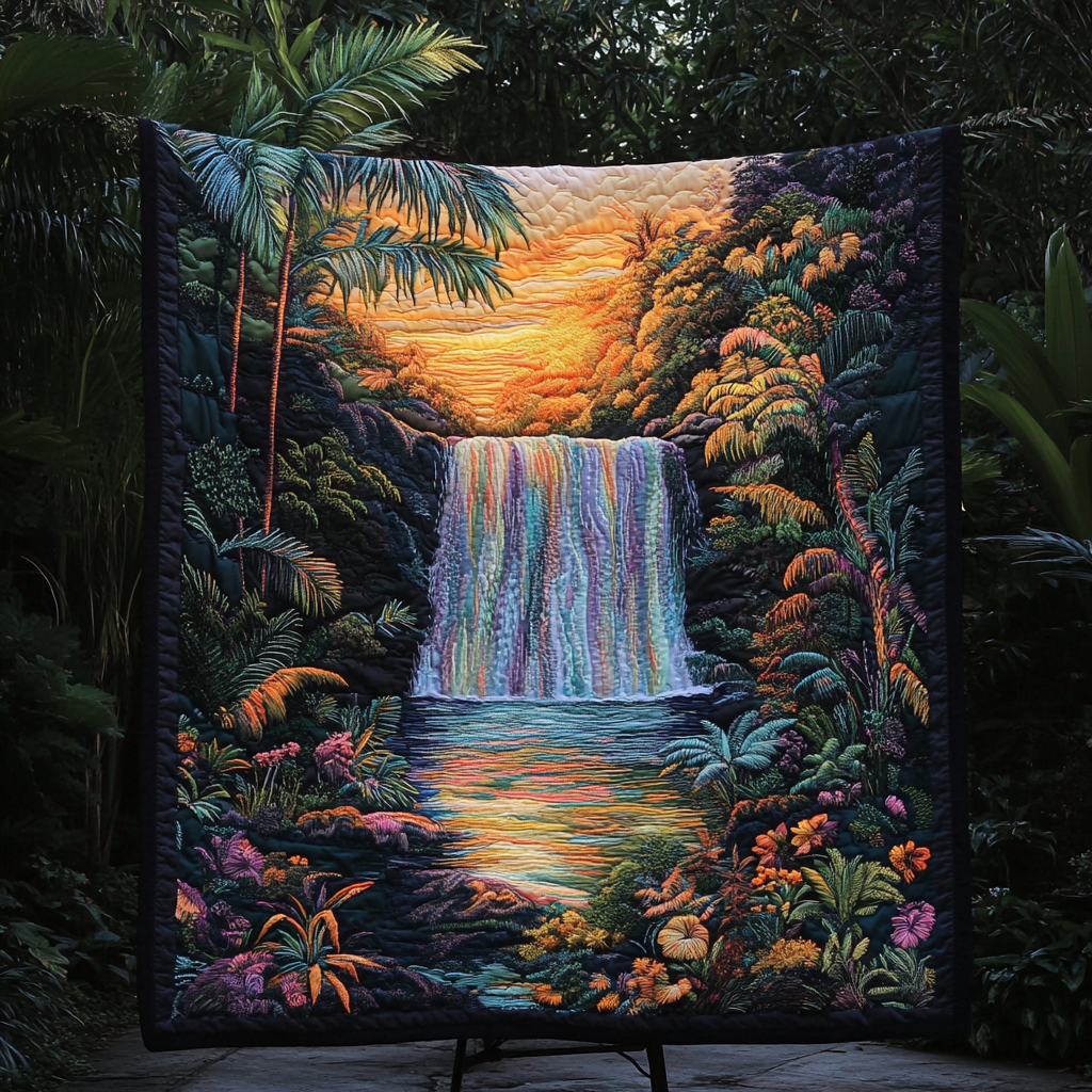 Serene Falls Quilted Blanket Bedroom Xmas Decor Gifts For Someone Who Loves Nature - Bancroftclothings