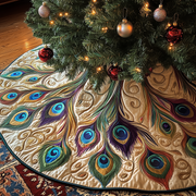 Shimmering Peacock Quilted Tree Skirt Warm Gift Merch For Family - Bancroftclothings