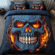Skull With Chains Quilted Bedding Set Fire Eyes Skeleton Horror Home Bedroom Decor Gifts - Bancroftclothings