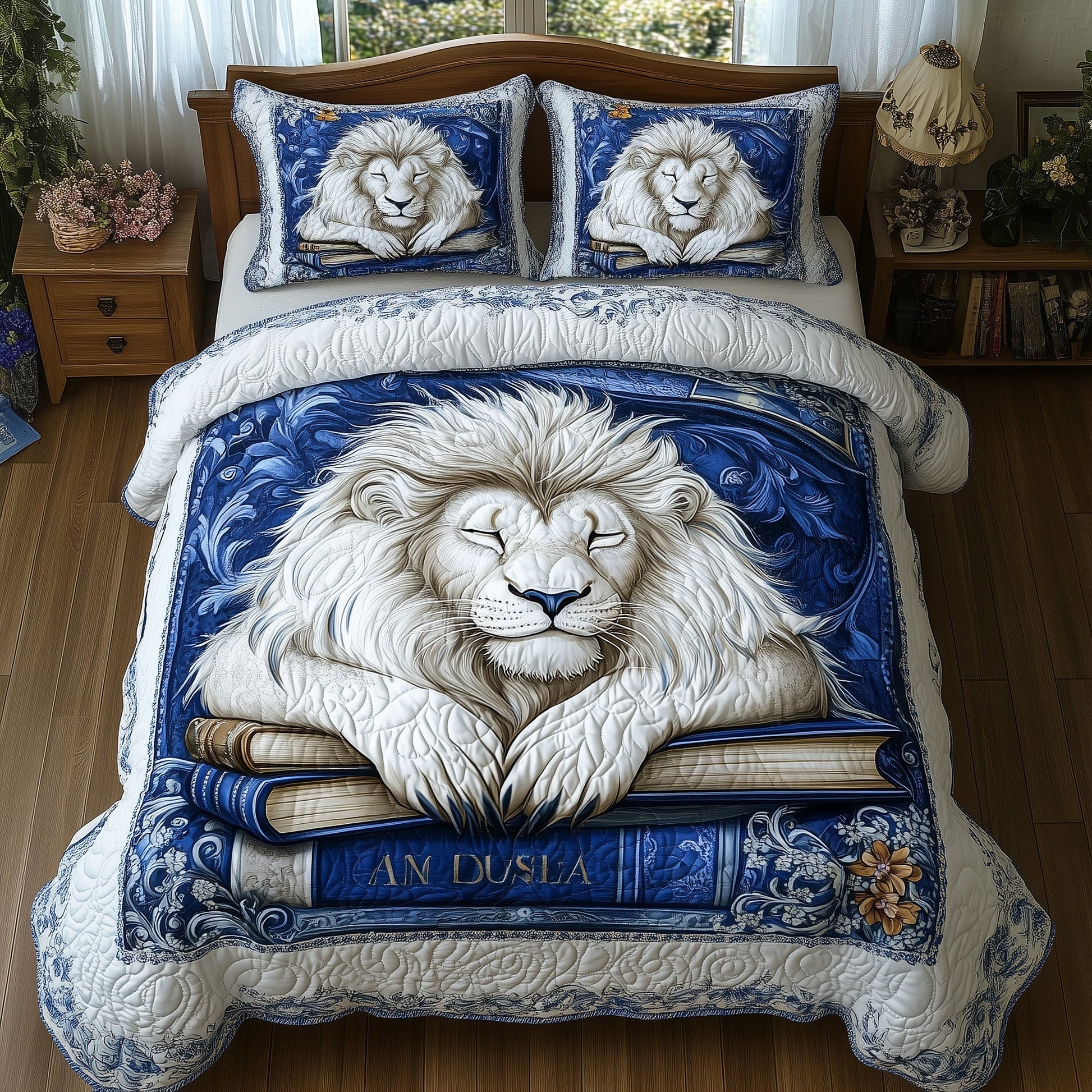 Sleeping Lion Quilted Bedding Set Classic Lion Face Decor Best Wildlife Design Gifts - Bancroftclothings