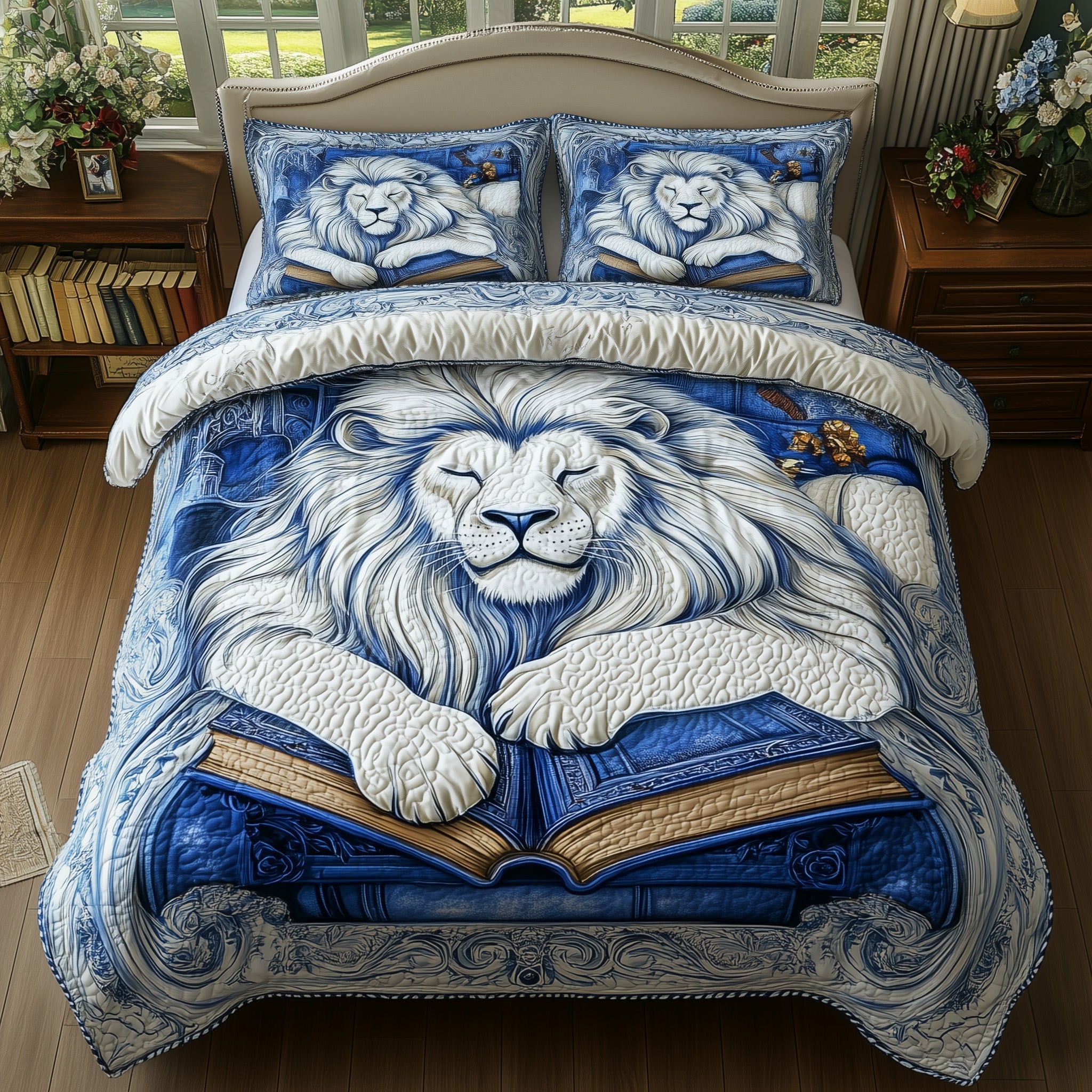 Sleeping Lion Quilted Bedding Set Classic Resting Lion Decor Best Wildlife Design Gifts - Bancroftclothings