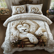 Sleeping Lion Quilted Bedding Set Royal Lion Decor Peaceful Animal Themed Gifts - Bancroftclothings