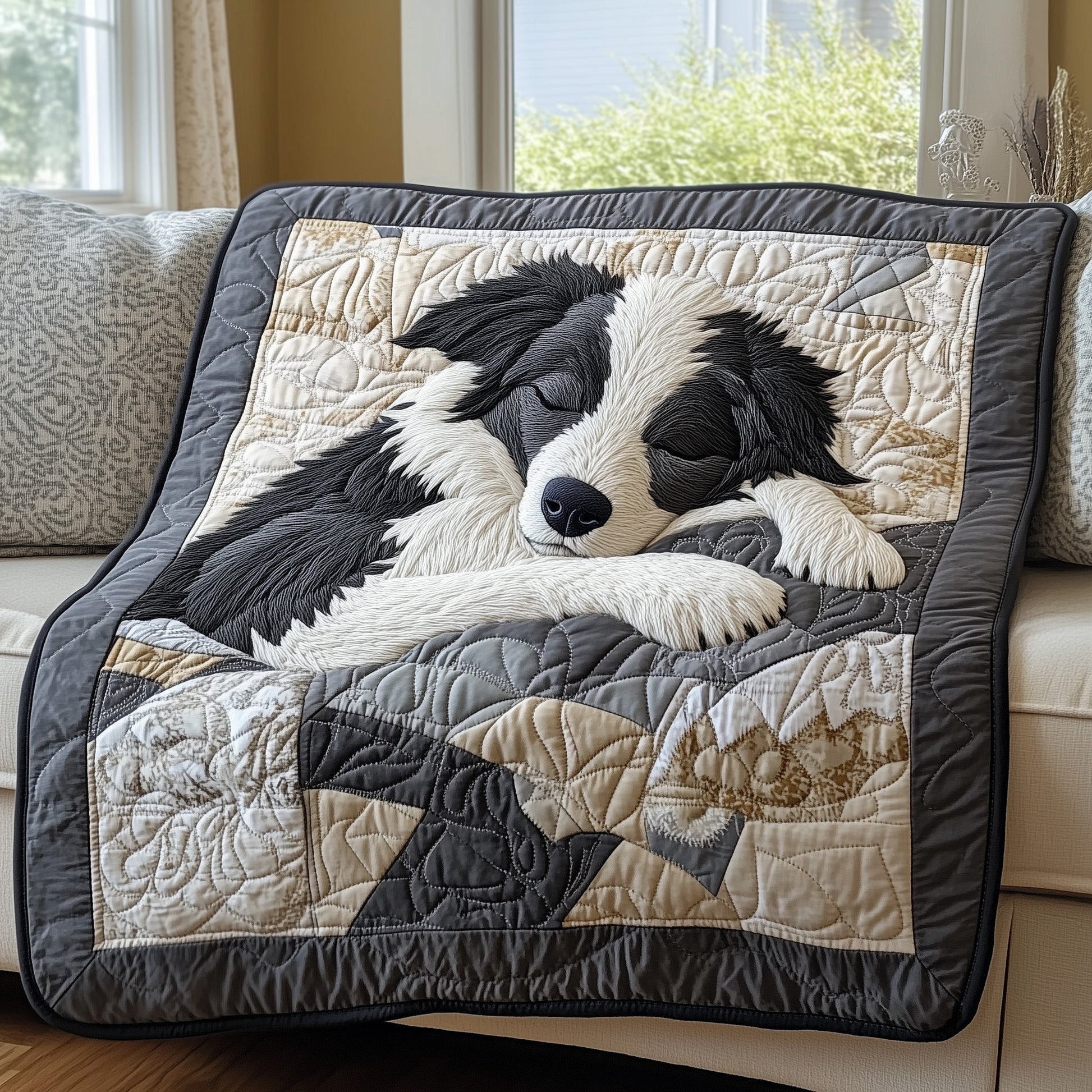 Sleepy Border Collie Quilted Blanket Cute Bed BlanketDog Inspired Gifts - Bancroftclothings