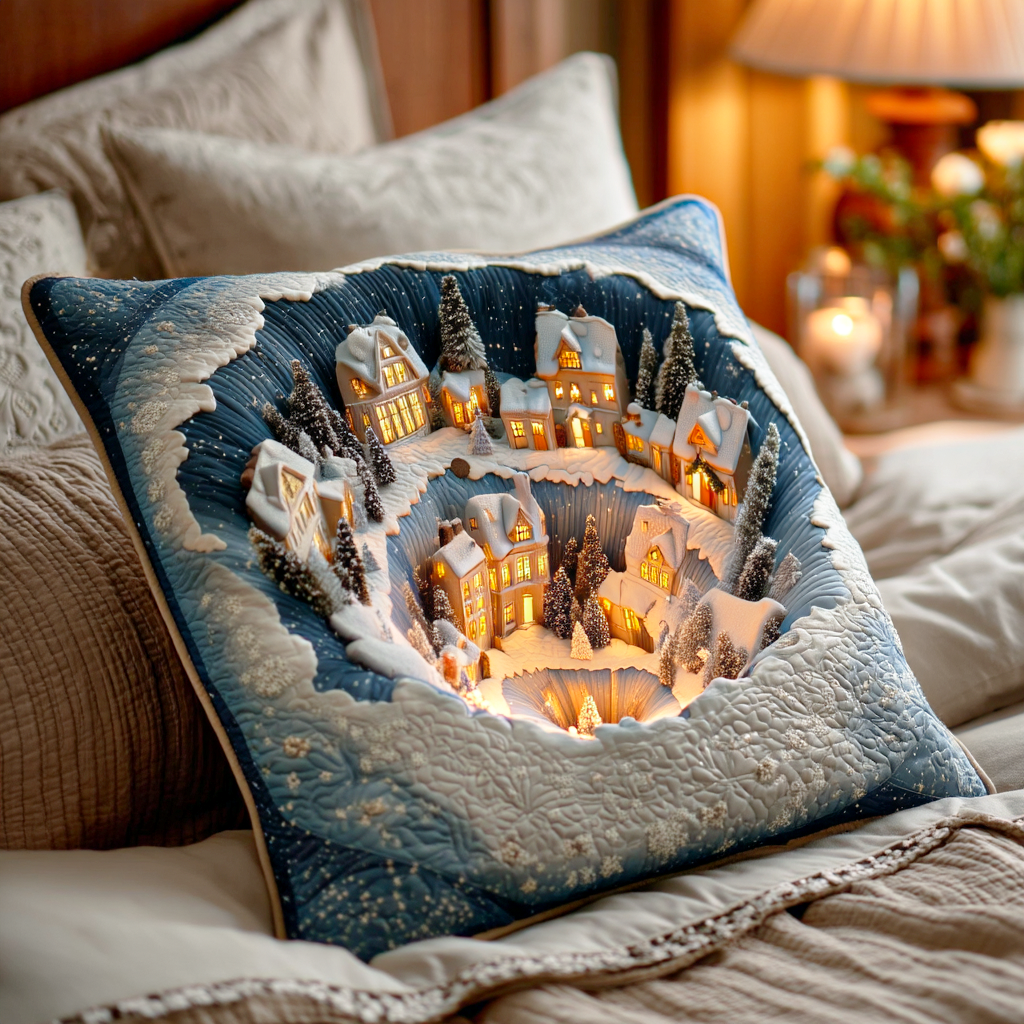 Snow Village Glow Quilted Pillow Case Holiday Pillow Cases Best Christmas Gifts 2025 - Bancroftclothings