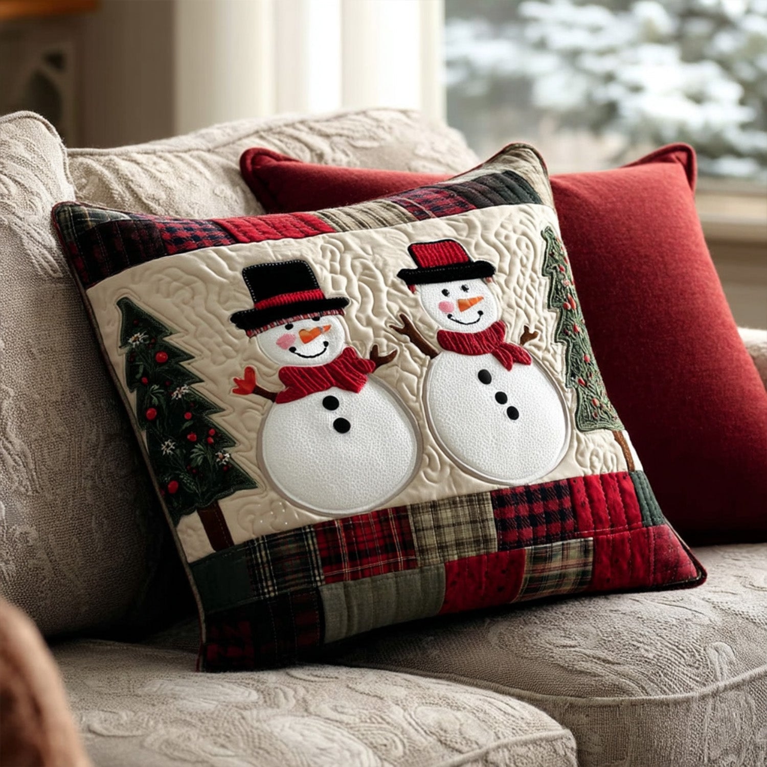 Snowman Cheer Quilted Pillow Case Holiday Pillow Covers Unique Christmas Gifts - Bancroftclothings