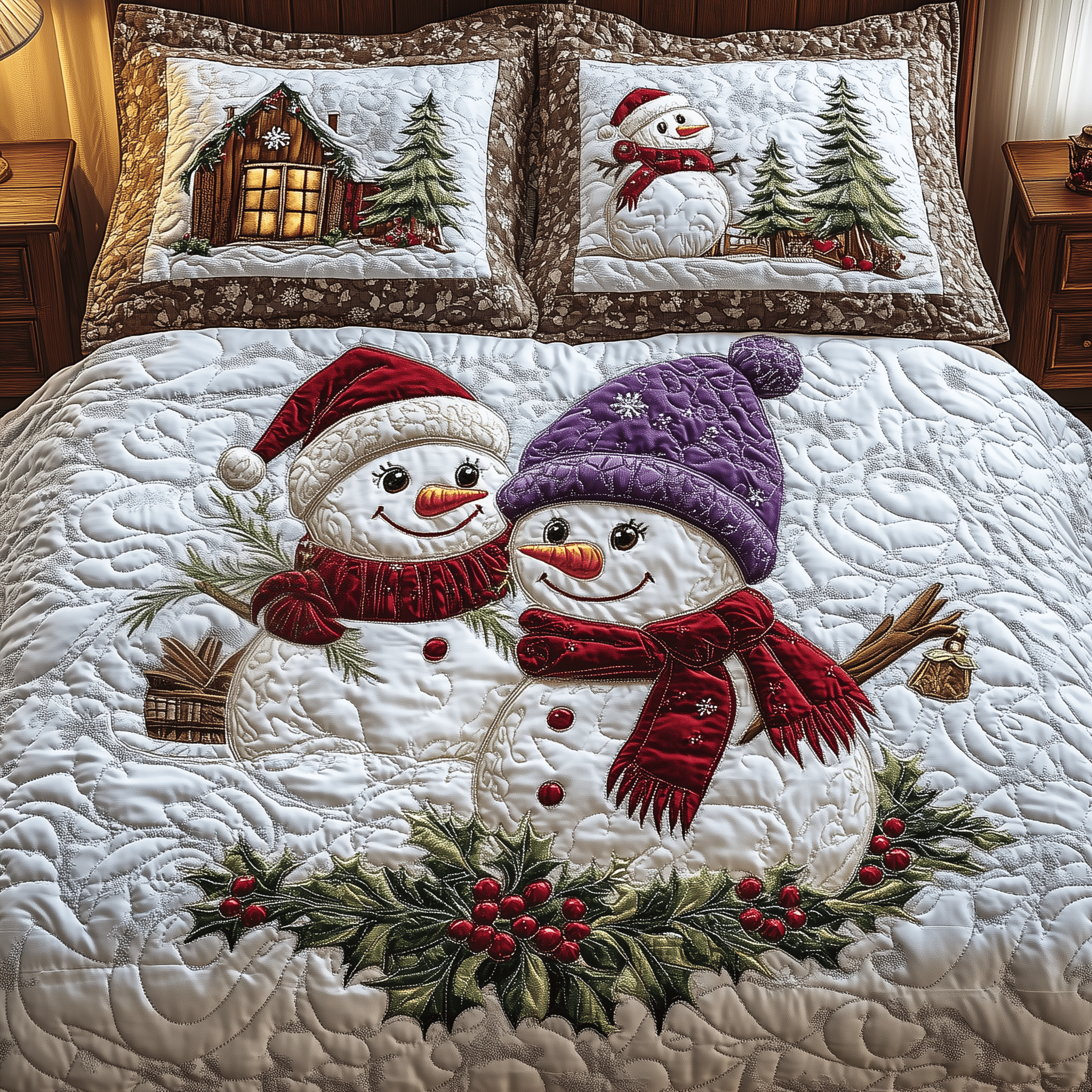 Snowman Couple Quilted Bedding Set Stay warm this winter Christmas Ideas For Her - Bancroftclothings