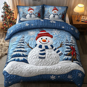 Snowman Quilted Bedding Set Cute Snowman Decoration Best Xmas Holiday Bedding Gifts - Bancroftclothings