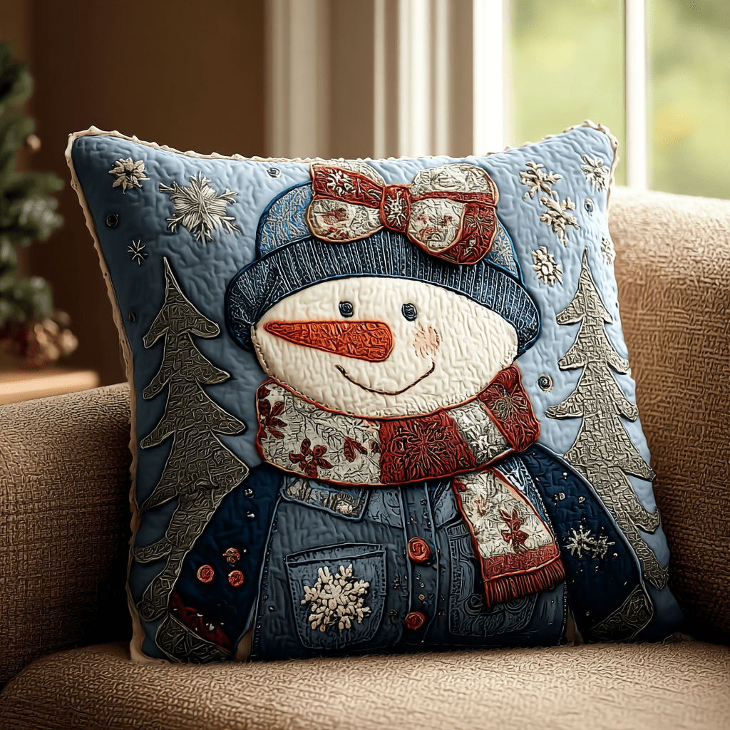 Snowman Spirit Quilted Pillow Case Christmas Pillow Covers Good Xmas Gifts For Her - Bancroftclothings