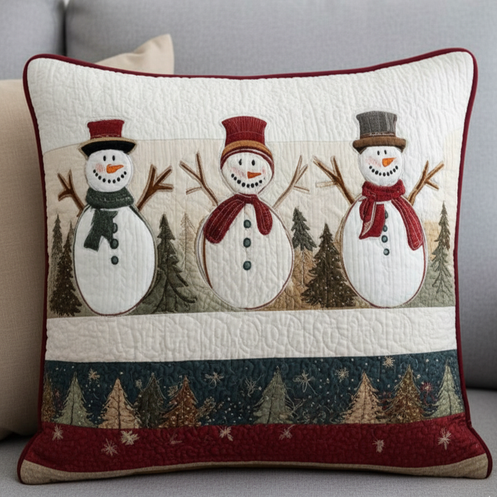 Snowy Friends Quilted Pillow Case Christmas Throw Pillow Covers Secret Santa Pressent Ideas - Bancroftclothings
