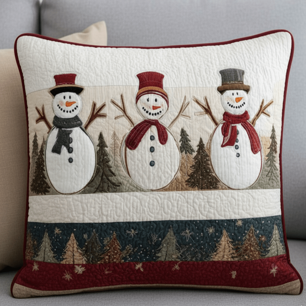 Snowy Friends Quilted Pillow Case Christmas Throw Pillow Covers Secret Santa Pressent Ideas - Bancroftclothings