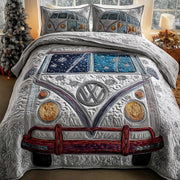 Snowy Road Quilted Bedding Set Christmas Hippie Van Festival Bedding Decor Gifts - Bancroftclothings