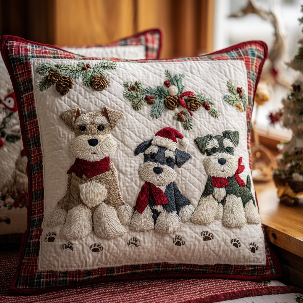 Snowy Schnauzer Quilted Pillow Case Christmas Sofa Pillow Covers Best Gifts For Dog Lovers - Bancroftclothings