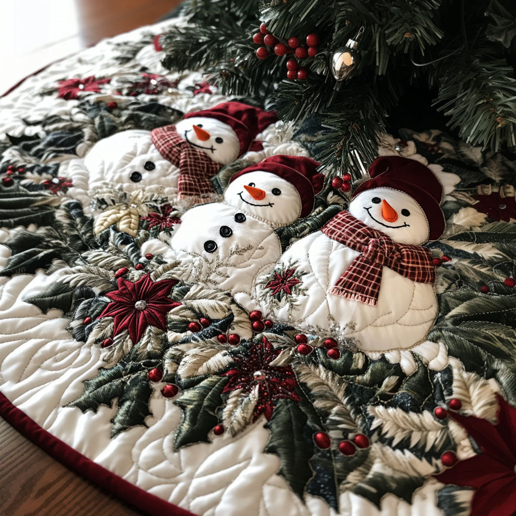 Snowy Smiles Quilted Christmas Tree Skirt Trending Christmas Tree Skirt Merch 2025 - Bancroftclothings