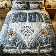Snowy Van Quilted Bedding Set Christmas Driving Decor Gift Ideas Festival Bedding Gifts - Bancroftclothings