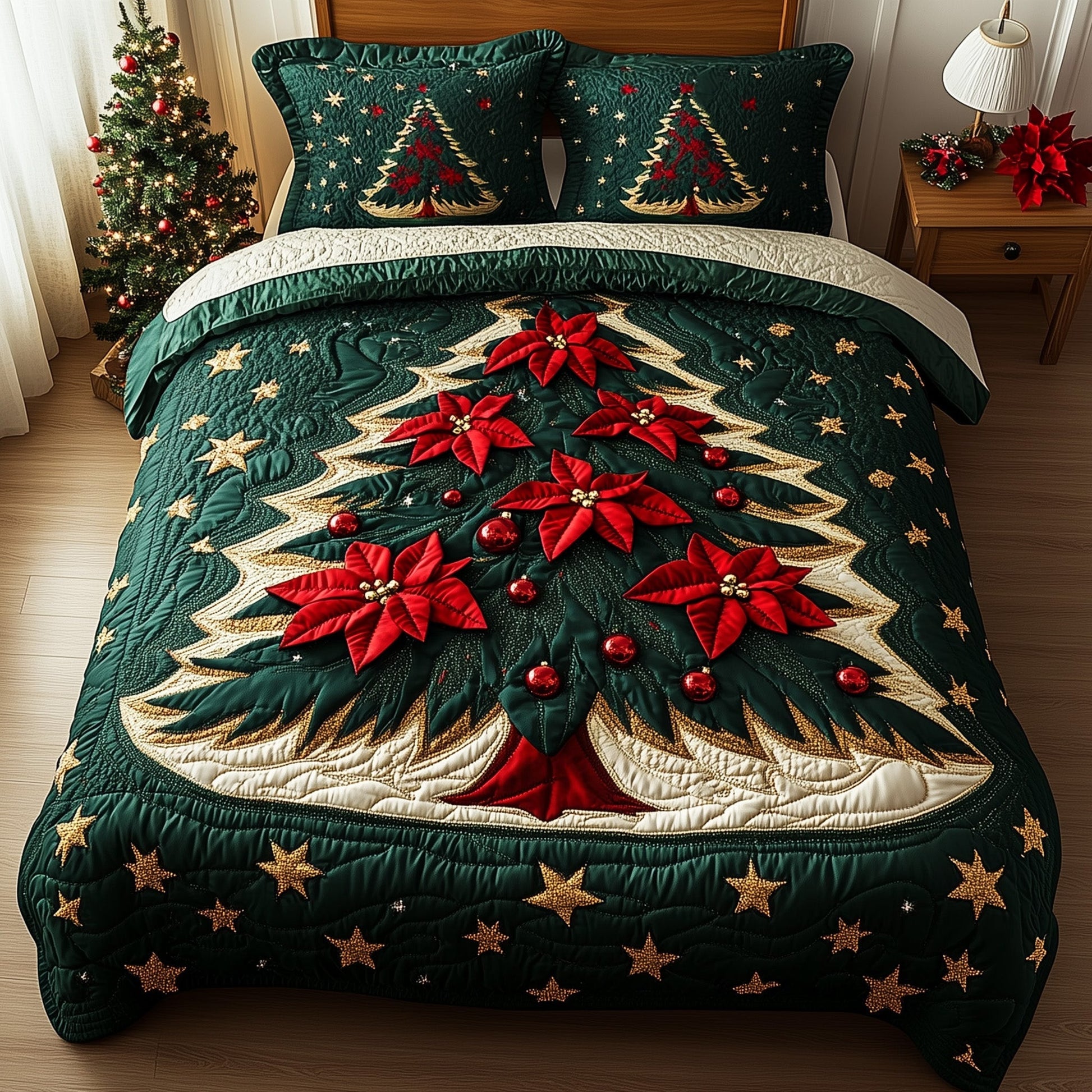Snowy Village Quilted Bedding Set Festive Snow Scene Decor Cool Xmas Bedding Ideal Gifts - Bancroftclothings