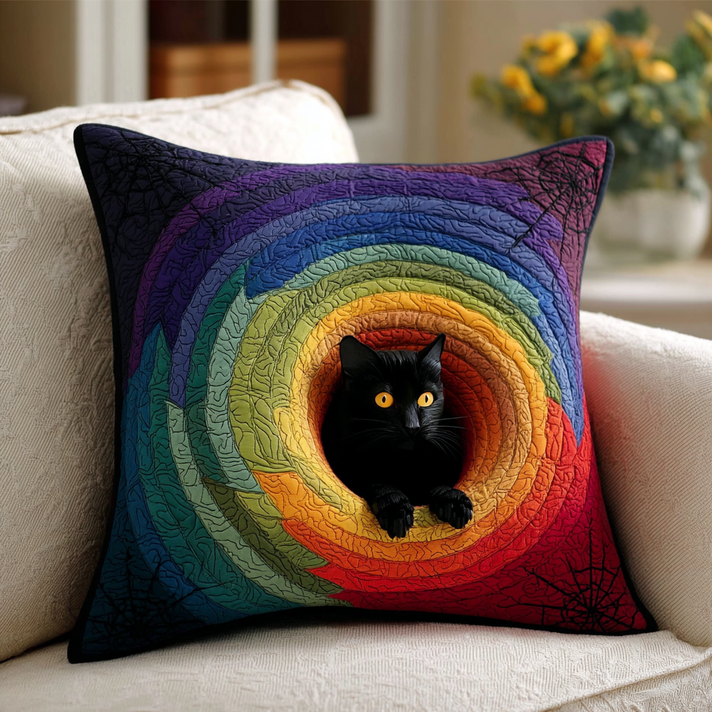 Spooky Black Cat Quilted Pillow Case Decorative Pillow Cases Birthday Presents For Cat Lovers - Bancroftclothings