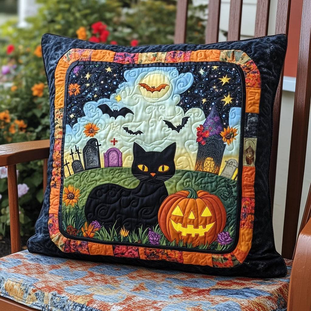 Spooky Halloween Cat Quilted Pillow Case Halloween Home Decor Unique Gifts For Cat Lovers - Bancroftclothings