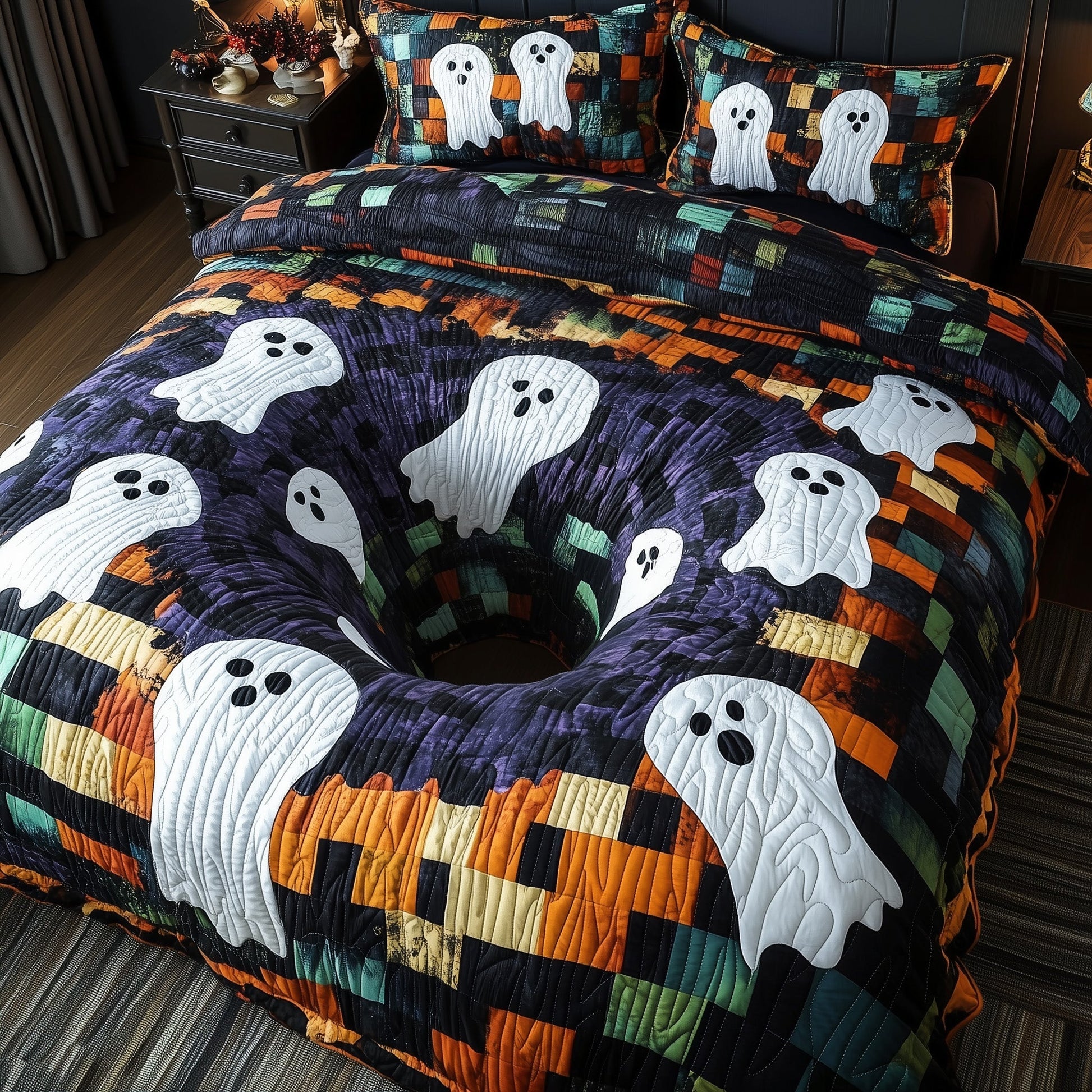 Spooky Illusion Quilted Bedding Set Haunted Ghost Spiral Bedding Spooky Gifts - Bancroftclothings