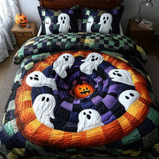 Spooky Illusion Quilted Bedding Set Haunted Ghost Spiral Unique Bedding Spooky Gifts - Bancroftclothings