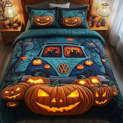 Spooky Ride Quilted Bedding Set Jack-Oï¿½-Lantern Chilling Halloween Bedroom Gift Ideas - Bancroftclothings