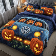 Spooky Ride Quilted Bedding Set Jack-Oï¿½-Lantern Dark Fantasy Halloween Bedroom Gift Ideas - Bancroftclothings