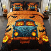 Spooky Ride Quilted Bedding Set Trick Or Treat Pumpkin Spooky Halloween Bedroom Gifts - Bancroftclothings
