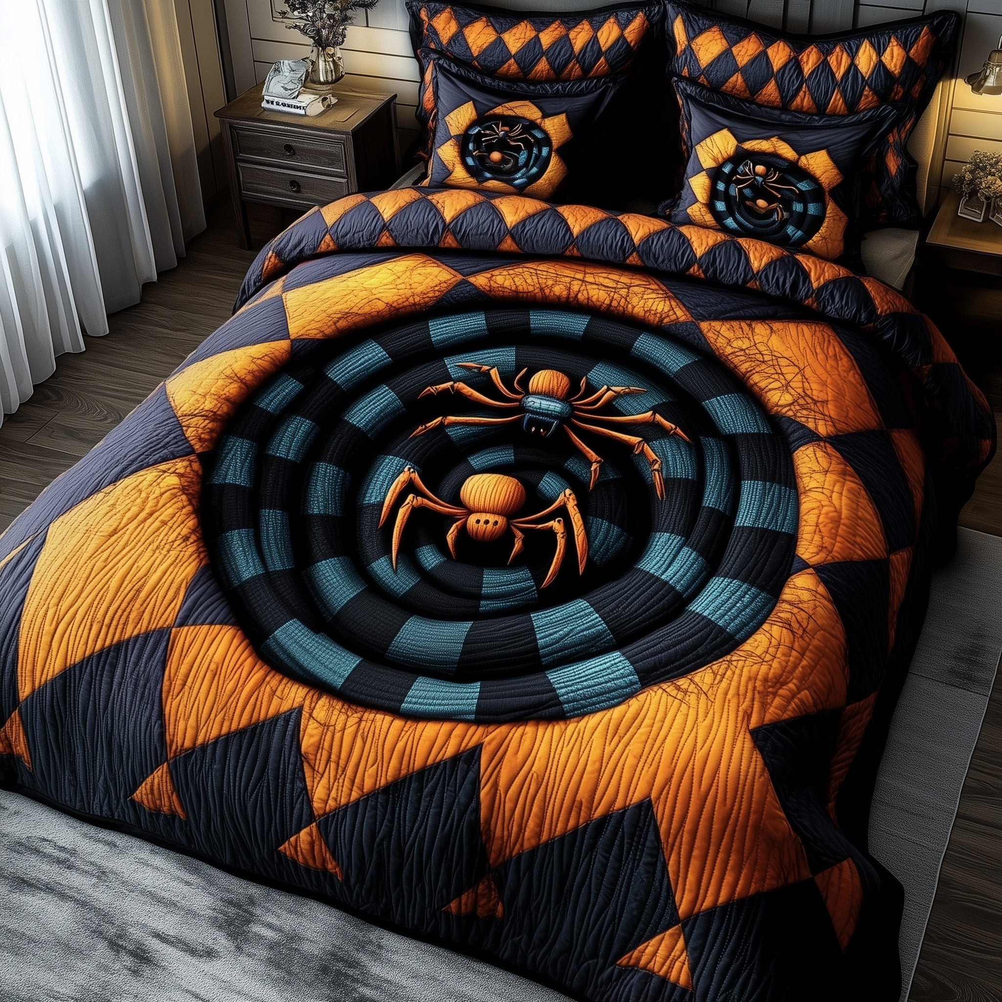 Spooky Site Quilted Bedding Set Spider Web Quilt Design Bedding Spooky Halloween Gifts - Bancroftclothings