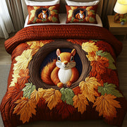 Squirrel Drey Quilted Bedding Set Cozy Autumn Vibes Best Maple Leafs Bedroom Gift Ideas - Bancroftclothings