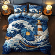 Starry Lighthouse Quilted Bedding Set Nautical Night Decor Unique Bedding Gifts - Bancroftclothings