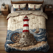 Stormy Lighthouse Quilted Bedding Set Seaside Landmark Unique Ocean Decor Bedding Gifts - Bancroftclothings