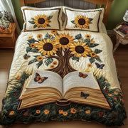Sunflower Book Quilted Bedding Set Blooming Book Sunflower Design Bedding Gifts - Bancroftclothings