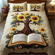 Sunflower Book Quilted Bedding Set Blooming Book Sunflower Themed Bedding Gifts - Bancroftclothings
