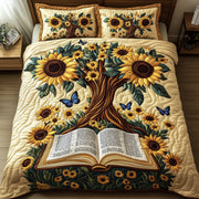 Sunflower Book Quilted Bedding Set Sunflower Botanical Book Flower Themed Bedding Gifts - Bancroftclothings