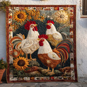 Sunflower Trio Roosters Quilted Blanket Winter Decor Blanket Best Gifts For Chicken Owners - Bancroftclothings