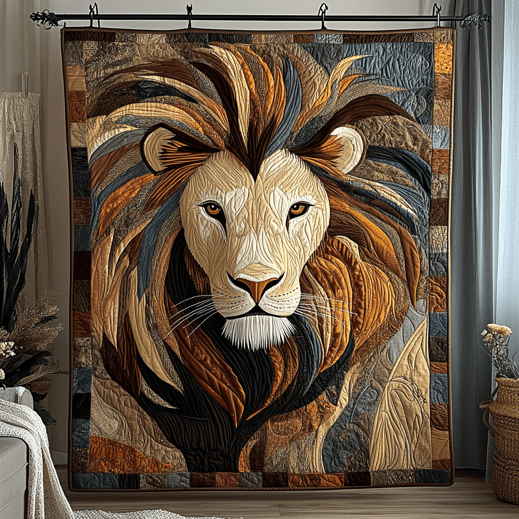 Sunlit Majesty Quilted Blanket Nice Throw Blanket Presents For Lion Lovers - Bancroftclothings