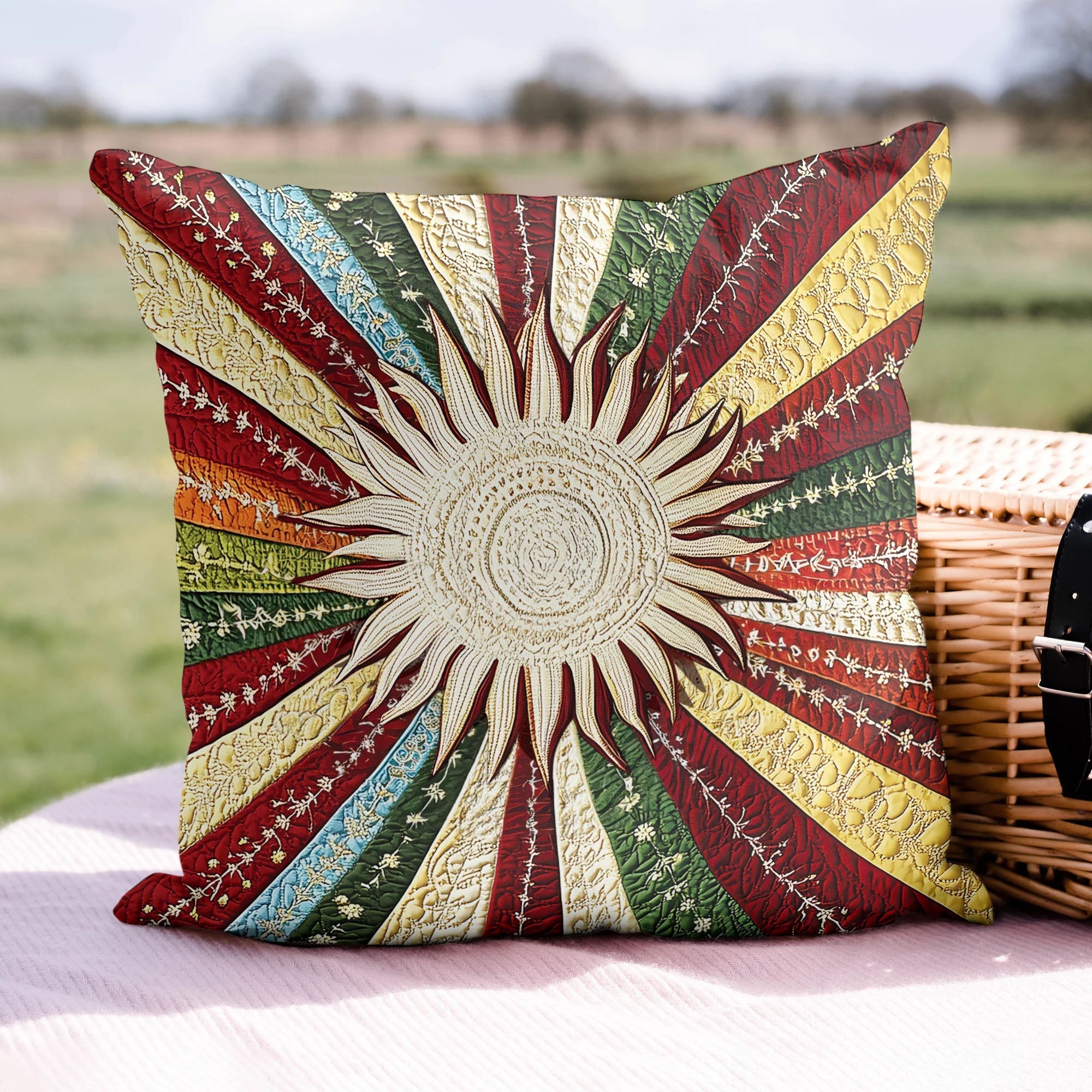 Sunny Glowing Quilted Pillow Case Boho Style Vintage Home Decor Gifts For Sun Lovers - Bancroftclothings