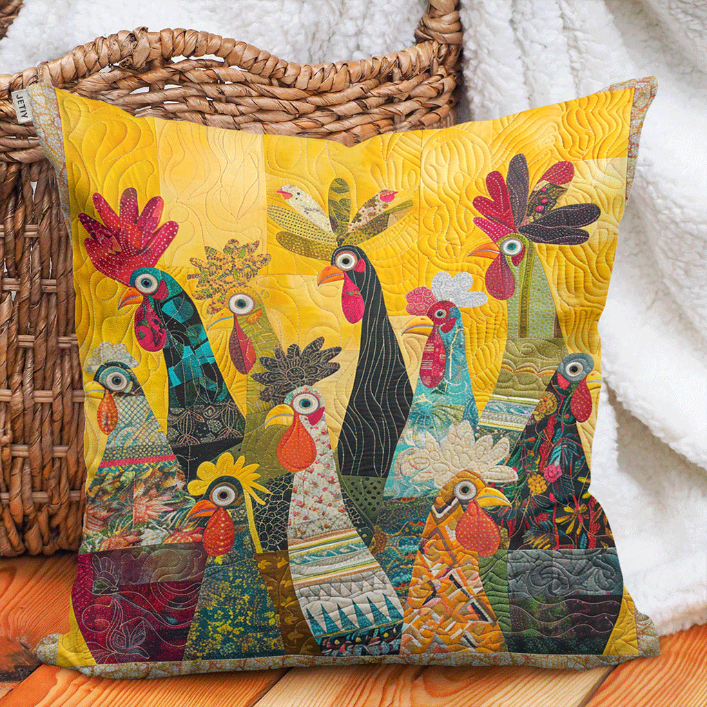 Sunrise Colorful Roosters Quilted Pillow Case Home Decor Chicken Lover Presents - Bancroftclothings