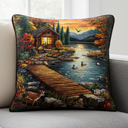 Sunset Cabin Lake Quilted Pillow Case Throw Pillow Covers Family Gift Ideas - Bancroftclothings
