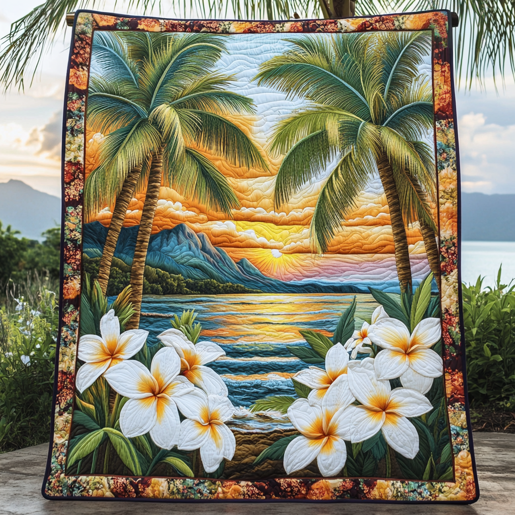 Sunset Horizon Quilted Blanket Bed Christmas Decor Best Gift Ideas For Beach Lovers - Bancroftclothings